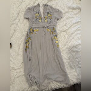 Maternity Elegant Gray Floral Embroidered Dress